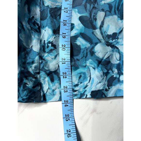 Context 100% Silk Floral Blue Skirt Size 4 Roses Feminine Puffy Fifty's Inspired - Picture 8 of 9